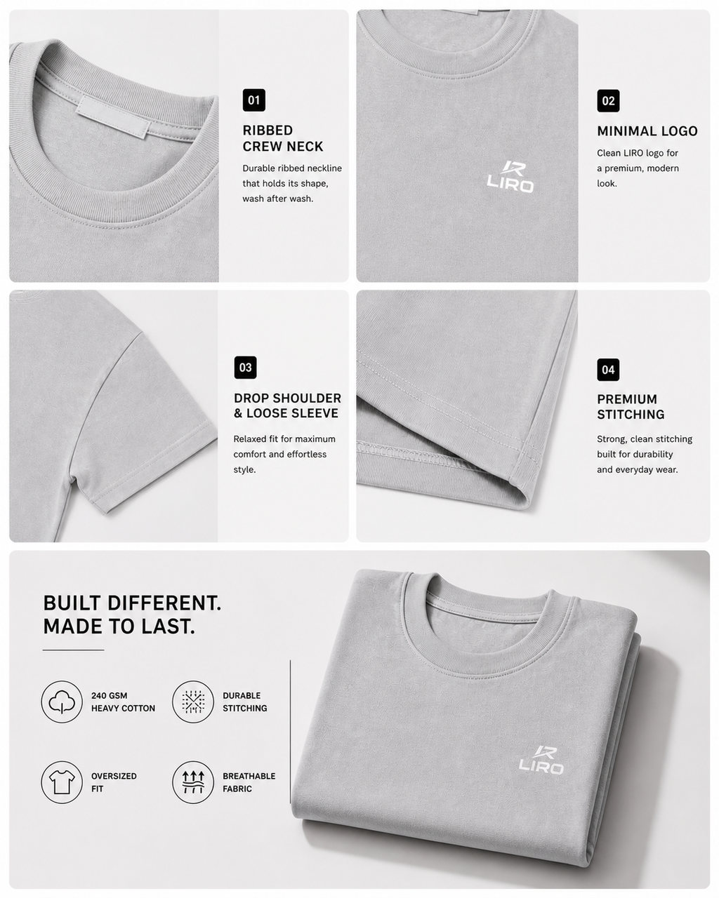 LIROSTYLE Oversized Gym Tee – Heavyweight 240 GSM Cotton