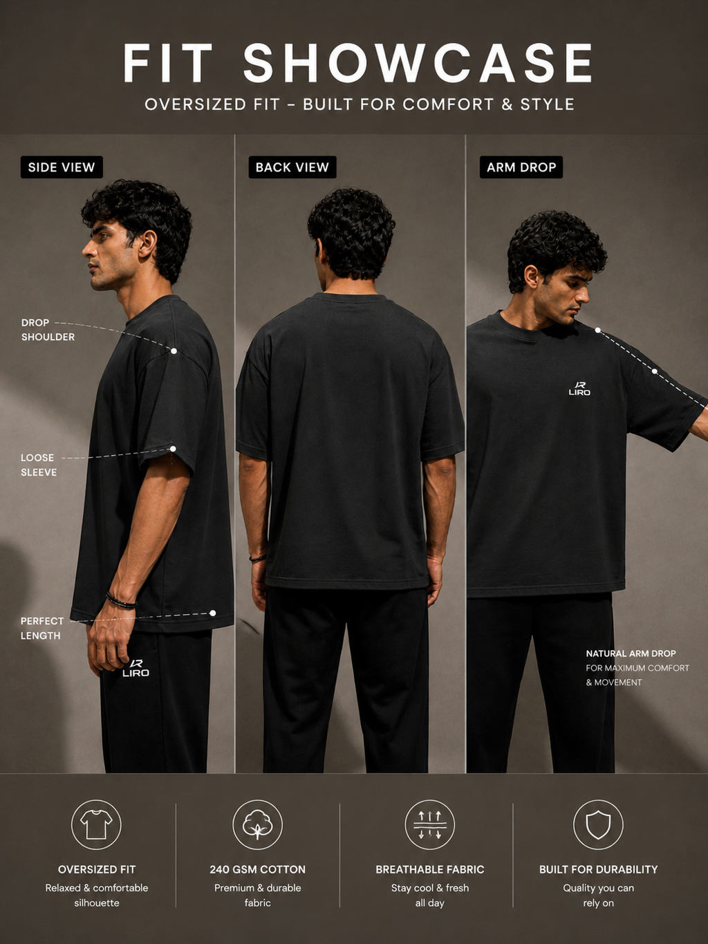 LIROSTYLE Oversized Gym Tee – Heavyweight 240 GSM Cotton
